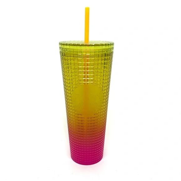 Starbucks Limited Edition Yellow Pink Ombre Jewel Grid Tumbler 2022 Tall 24 oz - Picture 1 of 7
